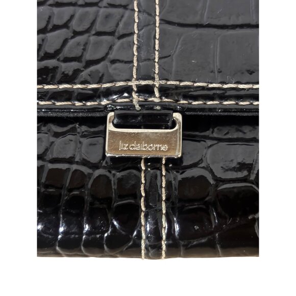 Liz Claiborne Croc Embossed Clutch Wallet Black Faux Leather - Picture 2 of 15